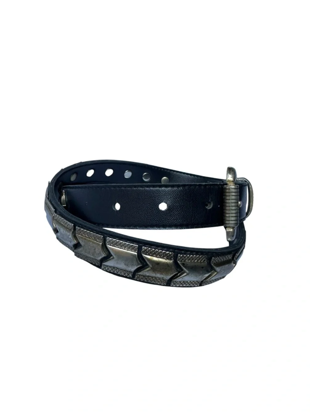 Vintage Black Synthetic Leather & Silver Metal Panels Unisex Belt Size 32 Rock